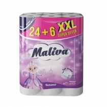 Тоалетна хартия Малива / Maliva Romance 24+6 броя, 3-пласта