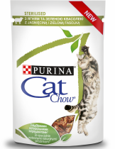 Храна за кастрирани котки Кет Чоу / Cat Chow Sterilised пауч 85 грама с вкус на агнешко месо и зелен фасул в сос