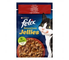 Храна за котки Феликс Сенсейшън / Felix Sensations пауч 0.85 грама с вкус на говеждо месо и домати в желе