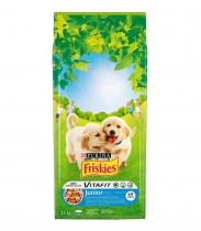 Храна за малки кучета Фрискис Джуниър / Friskies Junior 15 килограма с вкус на пилешко месо, мляко и зеленчуци