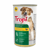 Храна за кучета Тропи / Tropi консерва 1.250 килограма с вкус на пилешко месо