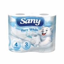 Тоалетна хартия Сани / Sany Pure White неароматизирана, 3-пласта, 300 грама х 36 броя в стек / цена за стек /