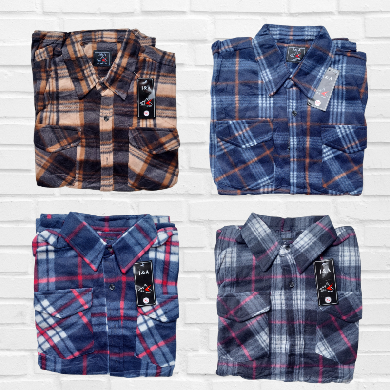 Мъжка риза каре с полар и копчета - размери  XL, 2XL, 3XL, 4XL, 5XL