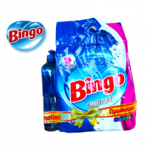 Прах за пране Бинго / Bingo 2 килограма с подарък препарат за съдове Бинго 500 милилитра за бели и цветни дрехи