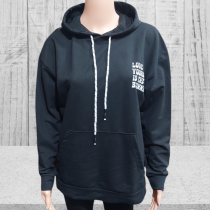 Дамски суитшърт / худи черен с качулка и надпис - размери S, L, XL,