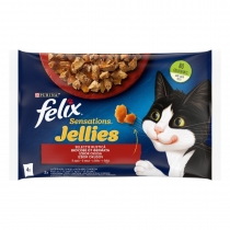 Храна за котки Феликс Сенсейшън / Felix Sensations пауч - мултипак 4 броя х 100 грама с вкус на говеждо месо и пилешко месо в желе