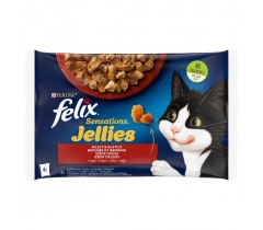 Храна за котки Феликс Сенсейшън / Felix Sensations пауч - мултипак 4 броя х 100 грама с вкус на говеждо месо и пилешко месо в желе