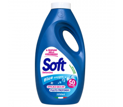 Течен гел за пране Софт / Soft Blue oxygen 2.250 литра за бели и цветни дрехи, 50 дози