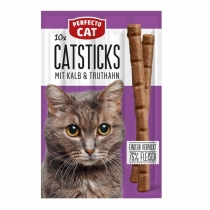 Лакомство за котки Перфекто Кет / Perfecto Cat саламени пръчици х 10 броя, 50 грама с вкус телешко и пуешко месо