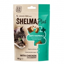 Лакомство за котки Шелма / Shelma 60 грама хапки джоб анти-хербал с вкус на пилешко месо и боровинки