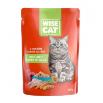 Пауч за котки Wise Cat 100 грама с вкус на заешко месо в сос грейви х 24 броя в кутия