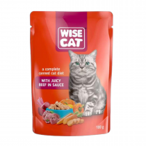 Пауч за котки Wise Cat 100 грама с вкус на говеждо месо в сос грейви х 24 броя в кутия