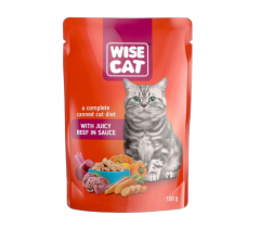 Пауч за котки Wise Cat 100 грама с вкус на говеждо месо в сос грейви х 24 броя в кутия