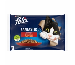 Храна за котки Феликс Фантастик / Felix Fantastic пауч - мултипак 4 броя х 0.85 грама с вкус на говеждо и пилешко месо в желе