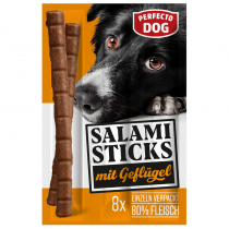 Лакомство за куче Перфекто Дог Саламени пръчици / Perfecto Dog Salami Sticks с вкус на пилешко месо 88 грама